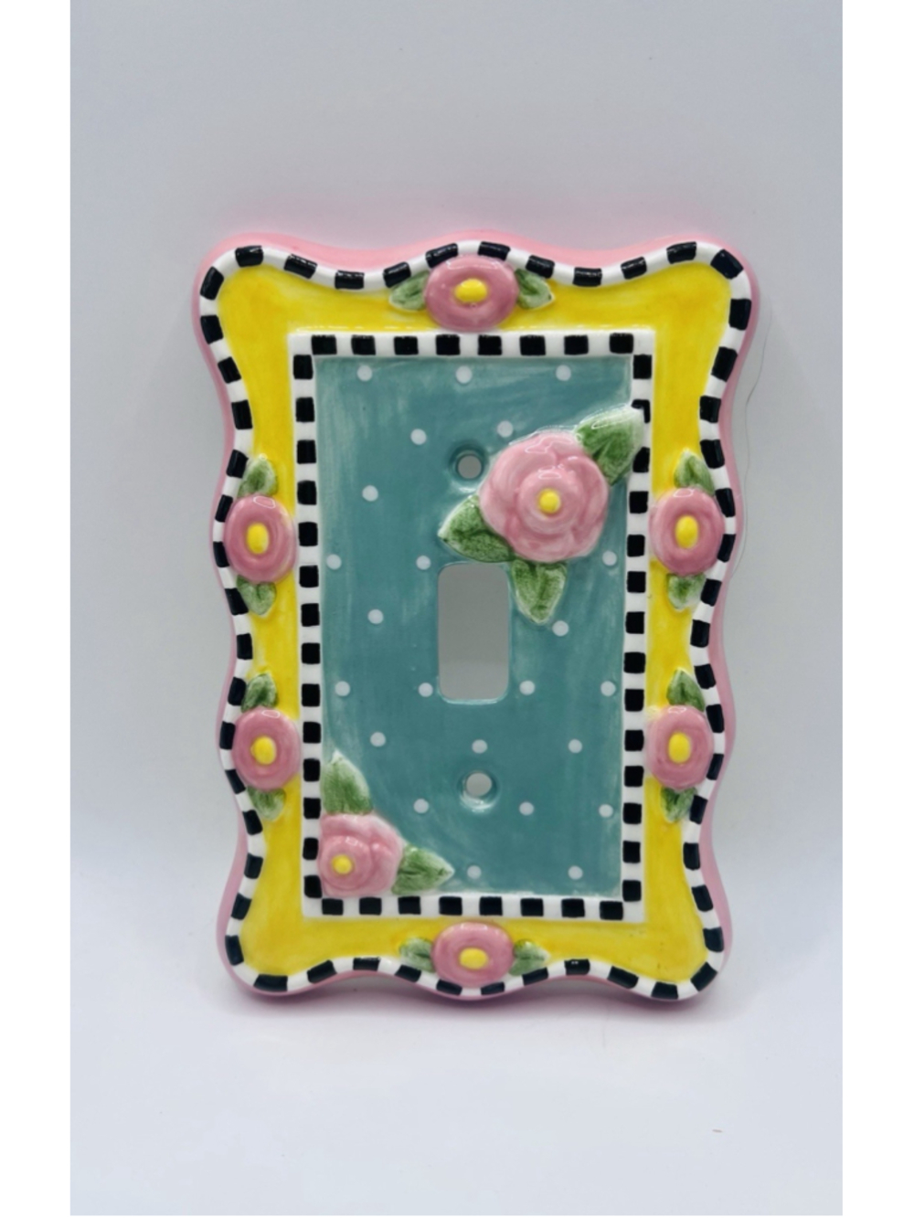 Mary Engelbreit Floral Light Switch Plate Cover Yellow Pink 2000 Ceramic Flowers